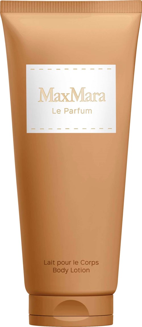 MaxMara Le Parfum kropslotion i en brun tube med hvid og beige etiket.