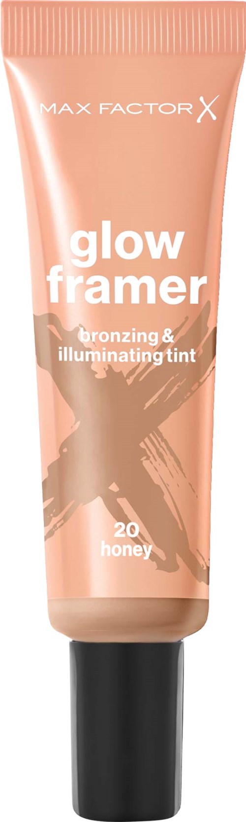 Rör av glow-bronzare och lysande toning med honungsfärg från Max Factor. Enkel aprikosfärgad design. Svart lock.