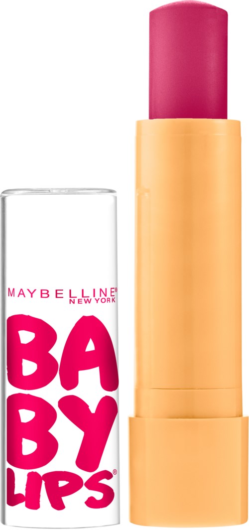 Ett rosa läppstift och ett läppglans med fet rosa text som säger 'BABY LIPS'.