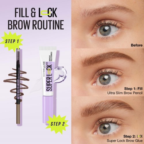 Maybelline New York Brow Bundle Brow Ultra Slim Pencil Medium Brown 4 + Superlock Glue