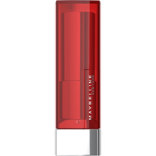 Roter Lippenstift mit silberner Basis und Maybelline New York-Brand auf der Tube.