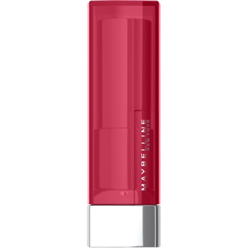 Ein pinkfarbener Lippenstifthalters mit Silberbasis und Maybelline New York-Branding.