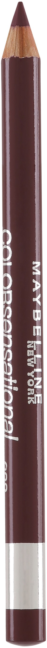 Brązowy konturówka do ust z białym napisem, pokazującą markę Maybelline i nazwę produktu, na czarnym tle.