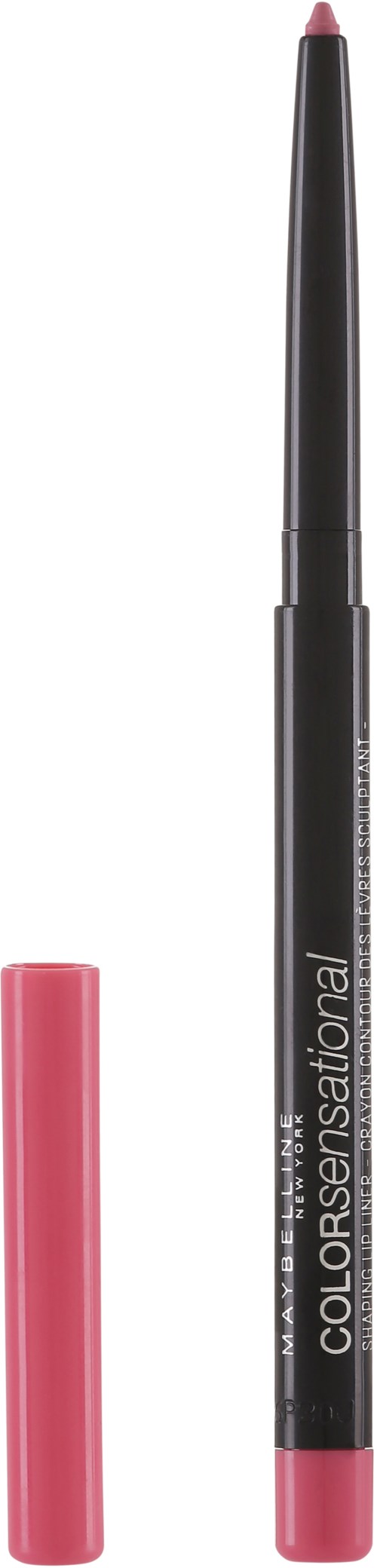 En svart og rosa flytende eyeliner med det rosa dekselet fjernet, og viser tuppen.