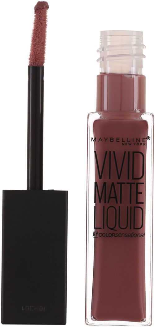 Lippenstiftflasche mit Applikator, gekennzeichnet Vivid Matte Liquid in mauve.