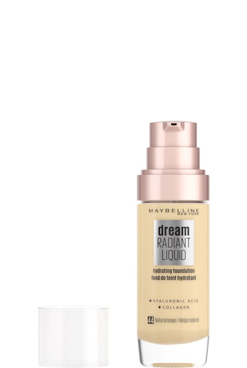 En flaska med Maybelline Dream Radiant Liquid foundation med pump och tydlig lock.
