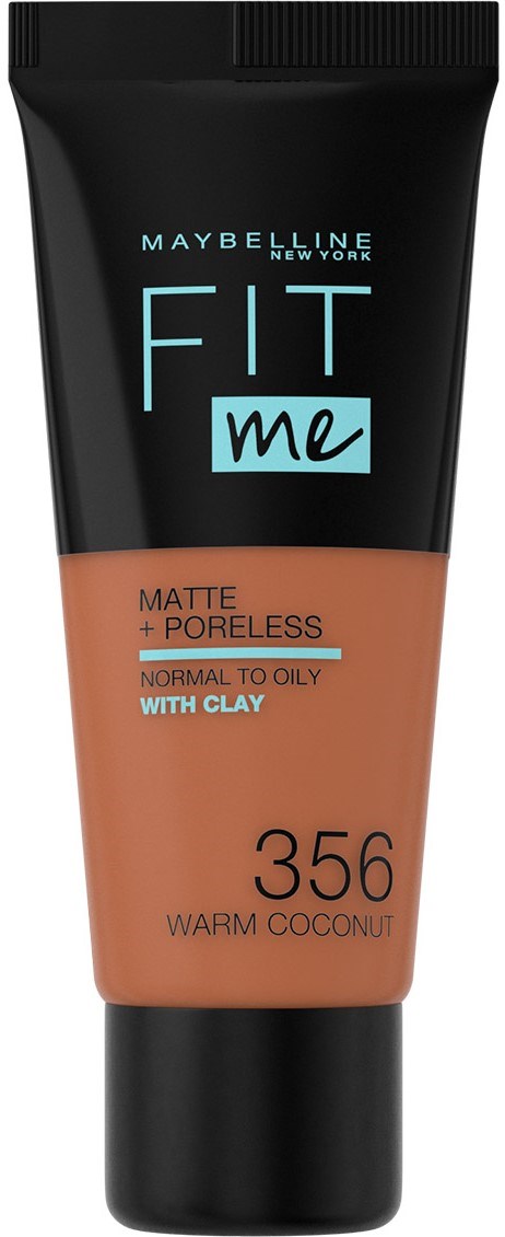 Maybelline Fit Me foundation i nyans 356, varm kokosnöt, för normal till fet hud med lera.