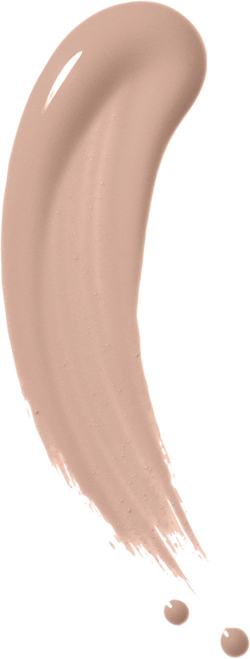 Ett stryk av beige smink eller foundation med två små prickar längst ner.