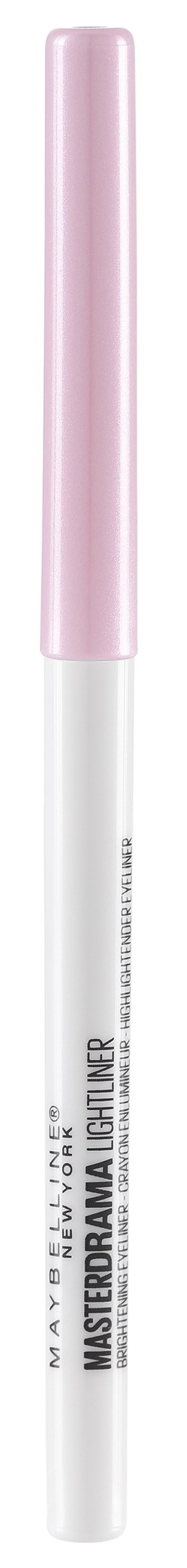 En vit och rosa makeup-penna från Maybelline, märkt som Master Drama. Den har ett rosa lock.