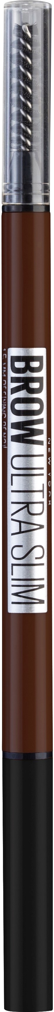 A makeup brush labeled Brown Ultra Slim, with a brown handle and black tip.