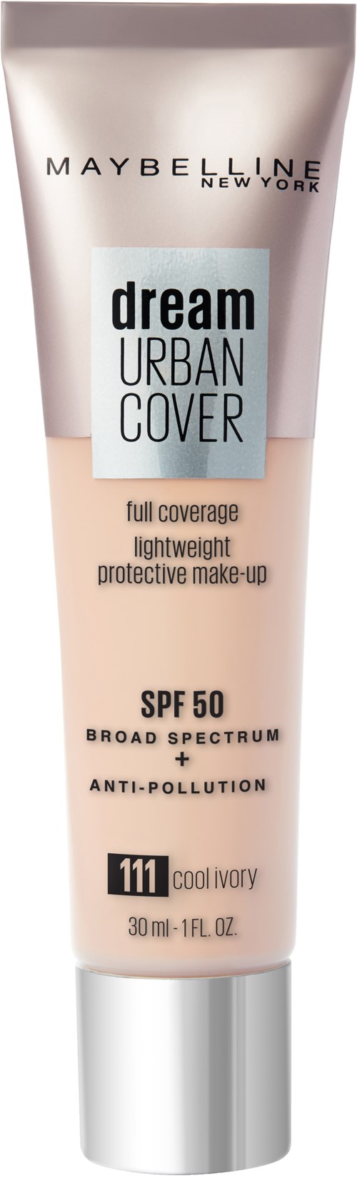 Maybelline Dream Urban Cover -meikkivoide, SPF 50, peittävä ja kevyt.
