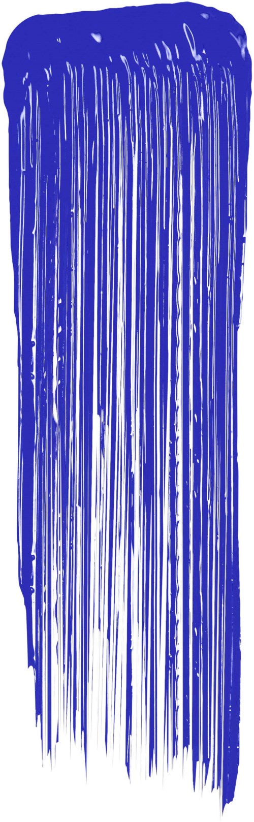 A blue vertical streak or brush mark, irregular and textured, on a white background.