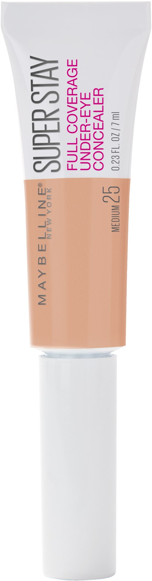 A tube of Maybelline Super Stay Full Coverage Foundation with SPF 25 in a beige shade.