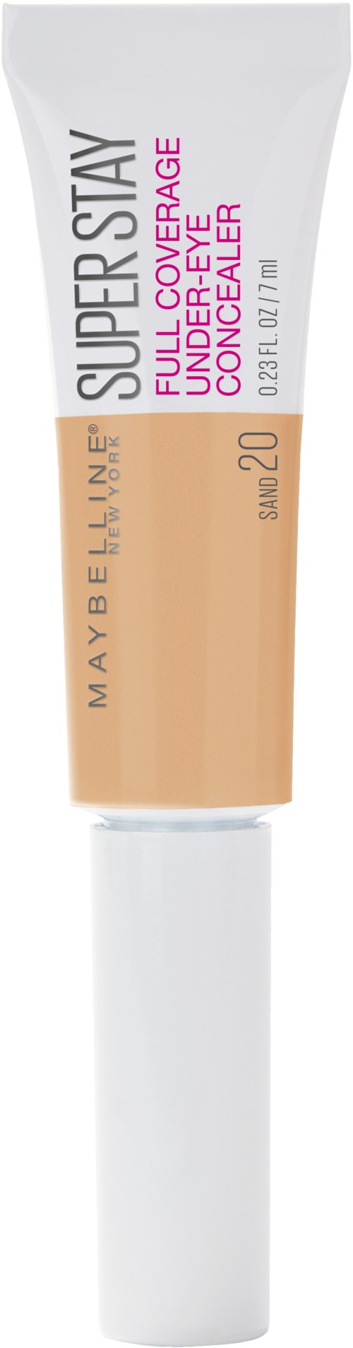 En tub med Maybelline Super Stay Foundation med SPF 20, märkt som full täckning och långvarig.