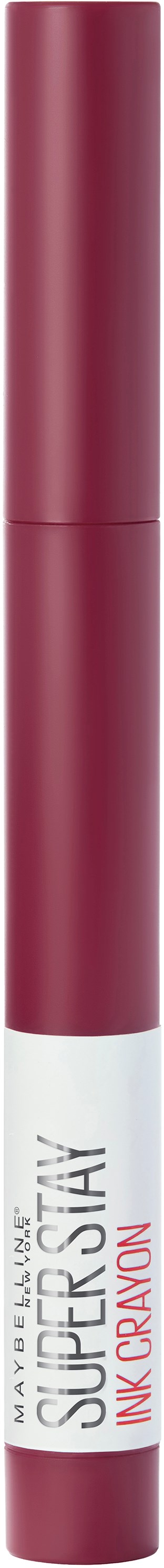Szminka w bordowym opakowaniu z białą etykietą. Etykieta czyta 'Superstay Ink Crayon'.