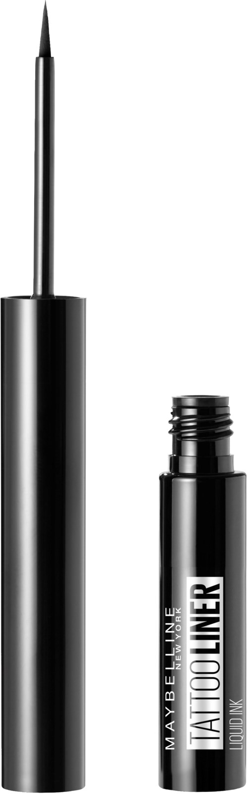 Maybelline-kaja, jossa musta säiliö ja sivellin, valmiina käytettäväksi.