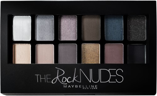 Det är en ögonskuggspalett med olika nyanser, märkt "The Rock Nudes" av Maybelline.
