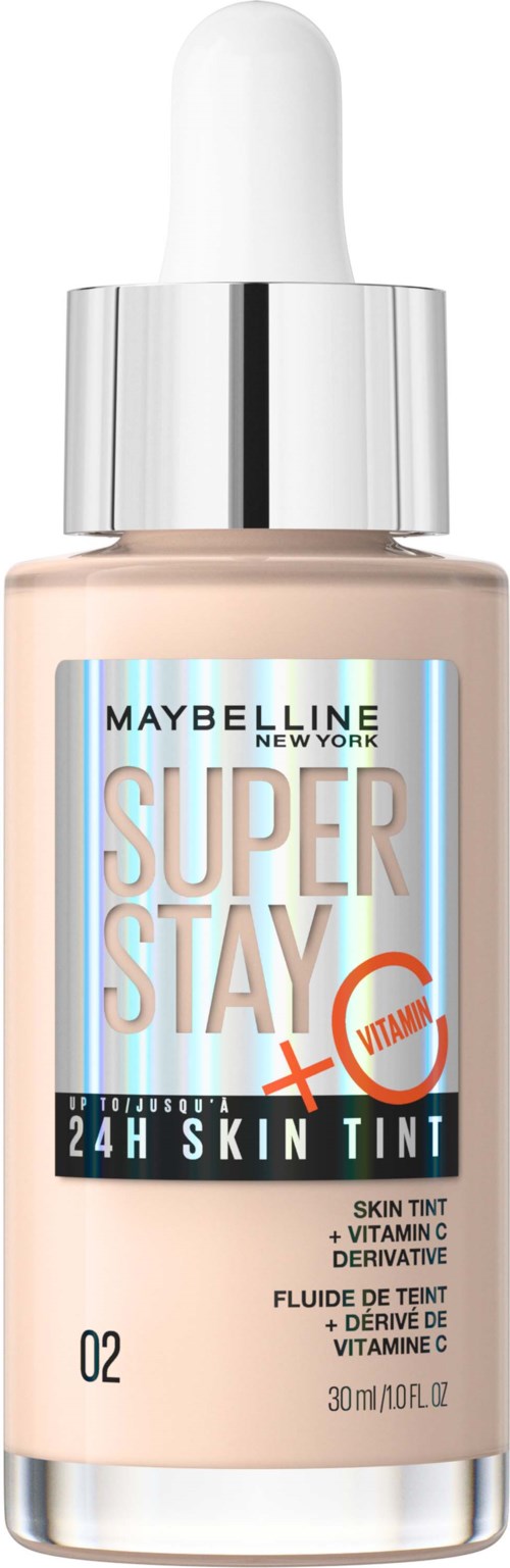 Maybelline SuperStay 24H hudfarge med vitamin C, flaske med dråpe, beige farge, 30 ml.
