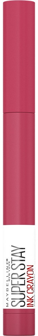 En rosa tusj med hvit og rød etikett, brukt til å tegne eller skrive. Den er fra Maybelline Superstay Ink Crayon-serien.