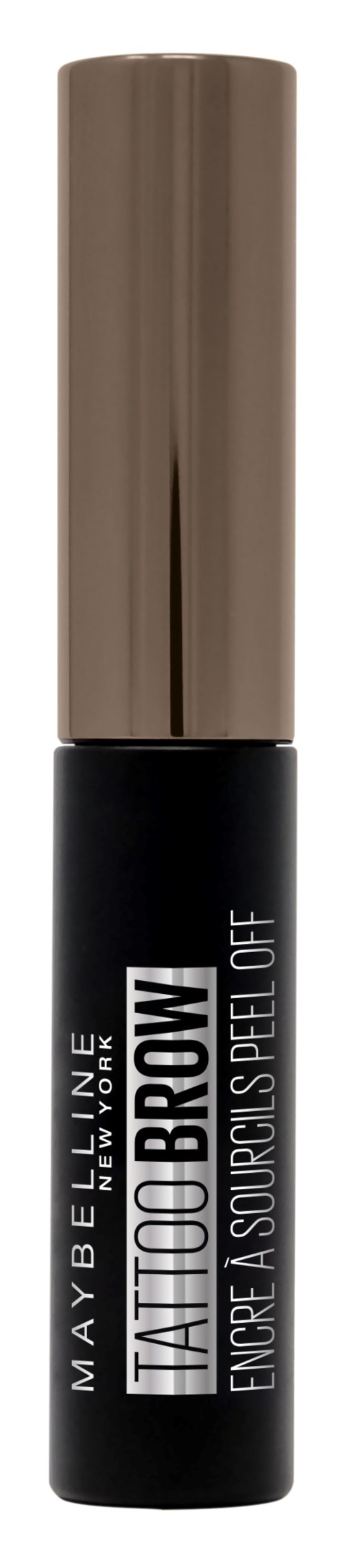 Svart og gull tube merket Maybelline øyenbryn tatoveringsgele med lokk.