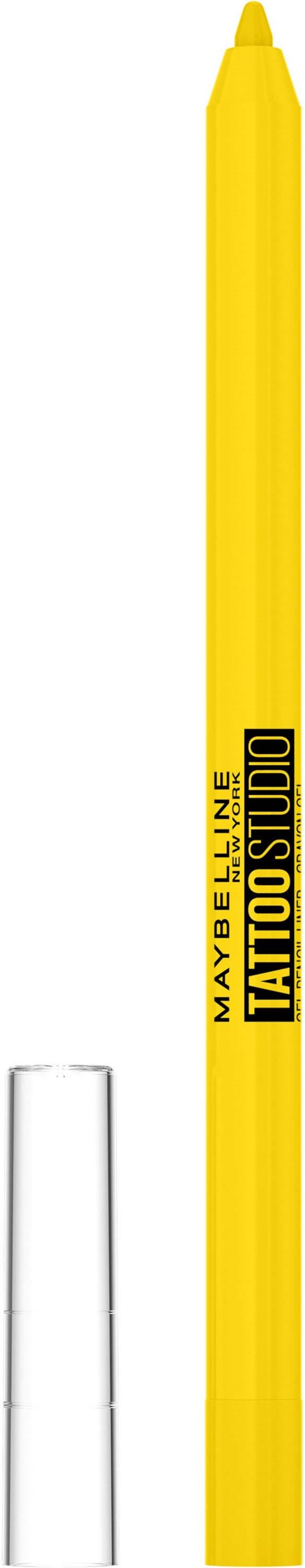 A yellow marker with black text that says "Maybelline Tattoo Studio".