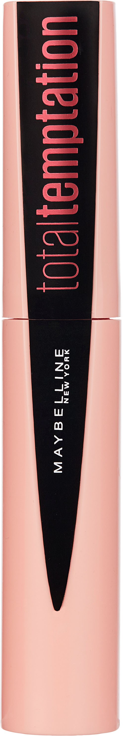 Ein rosa Lippenstiftstift mit der Aufschrift "Total Temptation" in Schwarz und Rot von Maybelline.