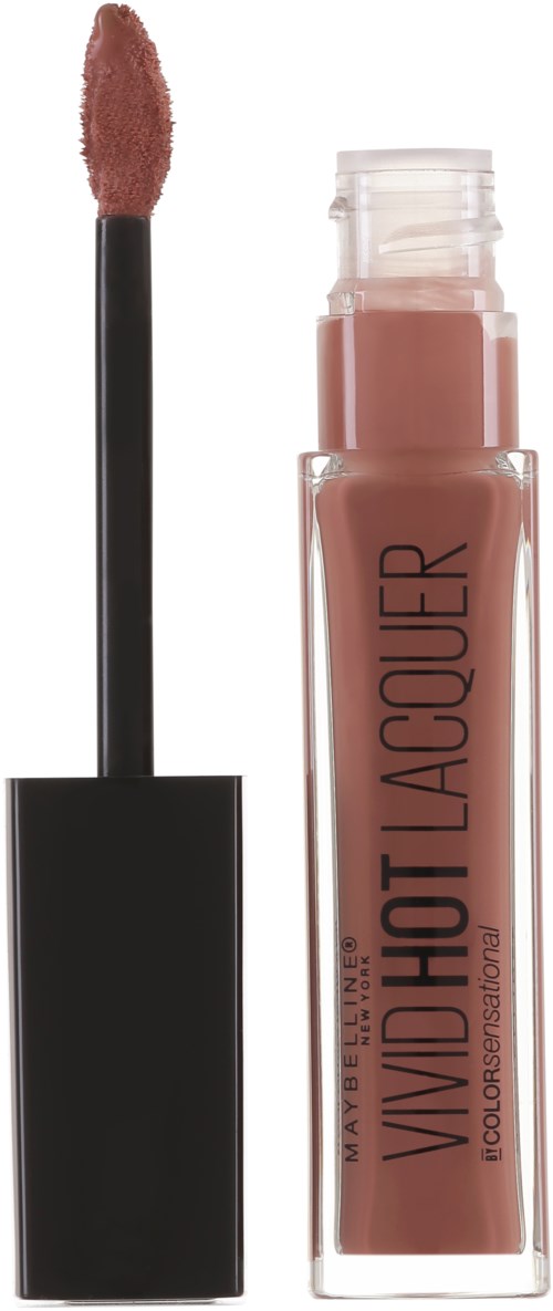 En läppglanstub med varumärket Maybelline och en applikator bredvid.