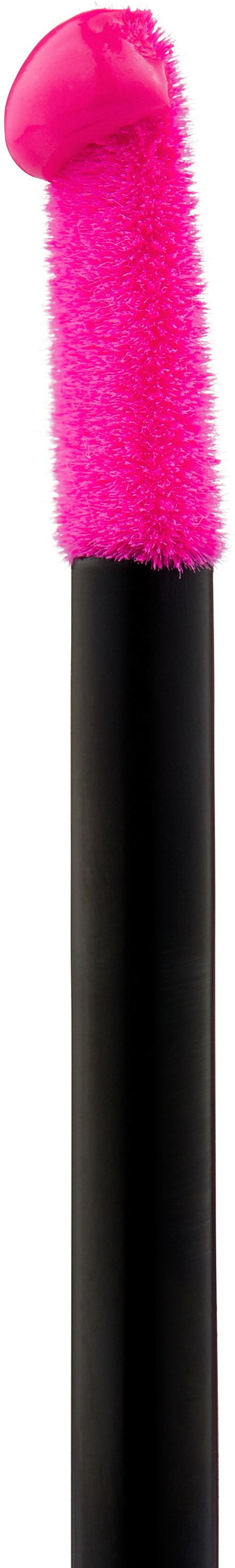 Ein schwarzer Stift mit einer pinken, flauschigen, runden Spitze, ähnlich einem Make-up-Pinsel.
