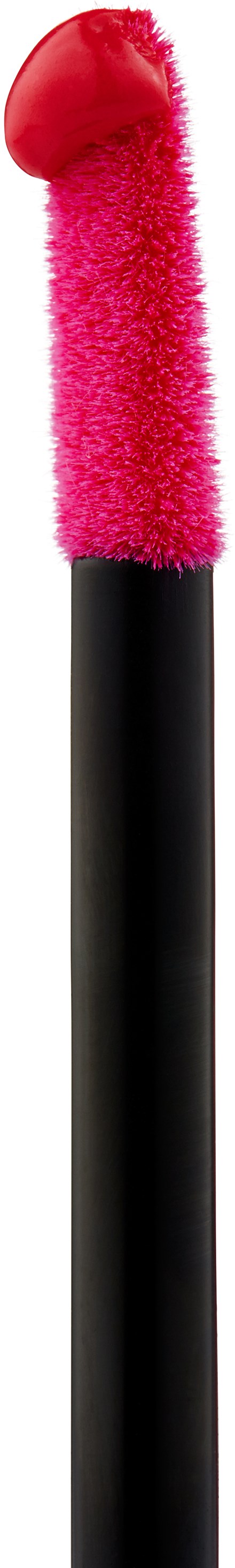 Ein Lippenstift mit einem flauschigen pinken Oberteil und einem schwarzen Griff.