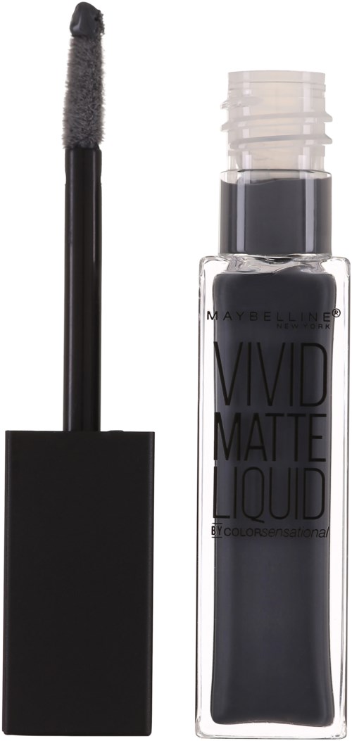 Eine schwarze flüssige Lippenstiftflasche mit einem Applikator daneben.
