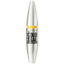 Ein silberner Tubus mit gelber Binde und schwarzem Text, als Mascara-Produkt gekennzeichnet.