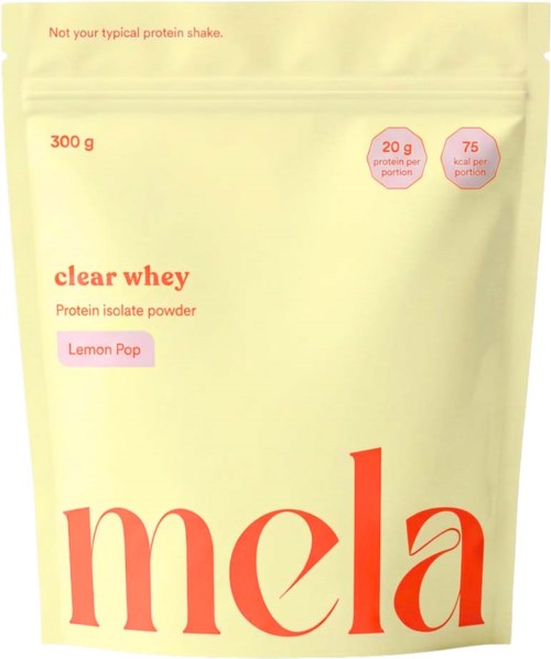 Verpackung von Clear Whey Proteinpulver in Lemon Pop Geschmack mit Nährwertangaben und Markenlogo.