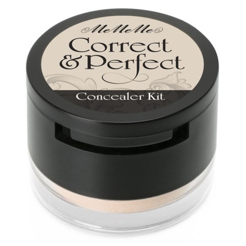 En svart behållare märkt 'Correct & Perfect' för concealer, som ligger på en vit yta.