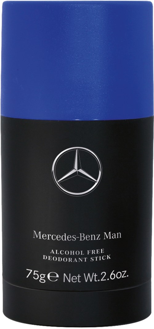 En deodorantstift med Mercedes-Benz logo og mærke, blå og sort farve, alkohol fri, 75 gram.