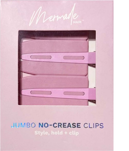 Roze haarclip in een doos met 'Mermade Hair' en 'Jumbo No-Crease Clips'.