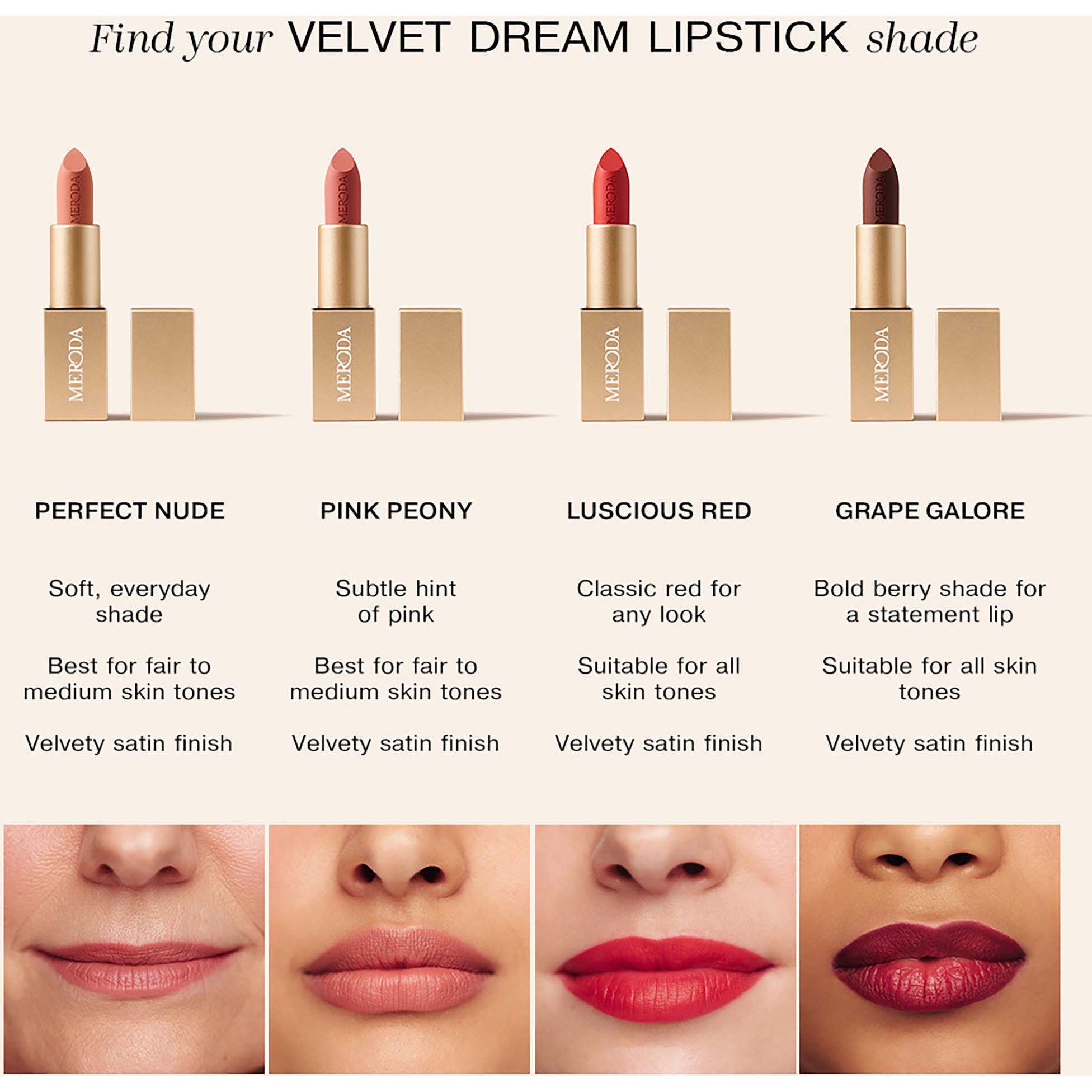 Meroda Cosmetics Velvet Dream Lipstick Luscious Red (obrázok 3)