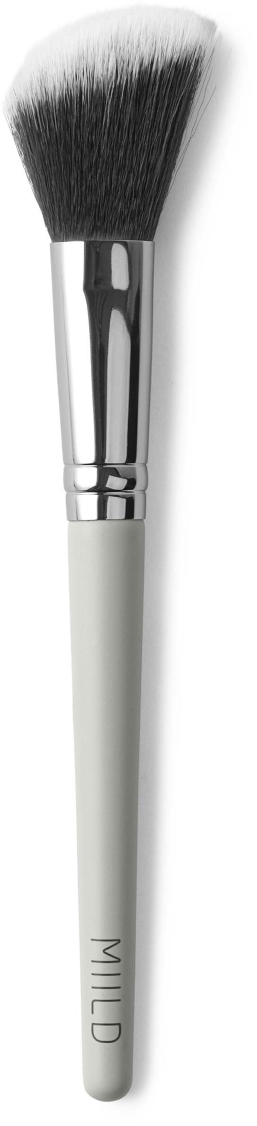 En makeup-roung med svarta och vita borstar och en vit handtag som säger 'MILD'.