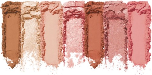 Various shades of blush and highlighter swatches from light beige to dark pink.