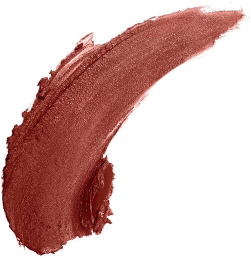 En tjock, böjd linje av rödbrun makeup eller färg på vit bakgrund.