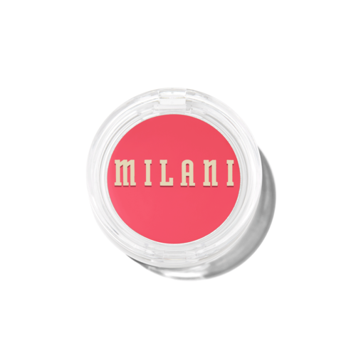 A round blush compact with a pink cover showing the word "MILANI" in white letters.
