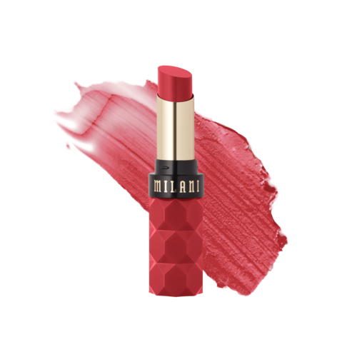 Ett rosa läppstift med en röd, texturerad bas och ett rosa streck bakom.
