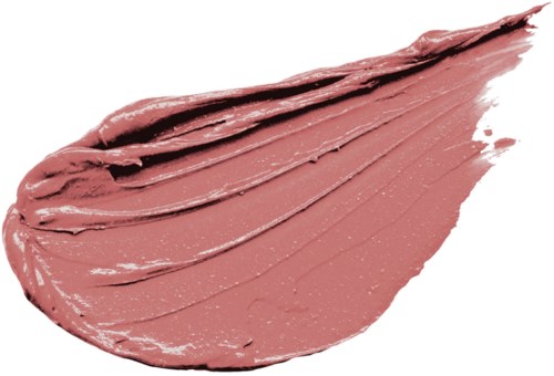 En smet av rosa smink eller läppstift med texturerade linjer på en vit bakgrund.