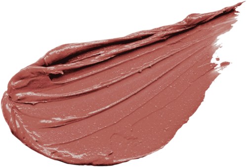 En smet av rosa-brunt smink eller läppstift på en svart bakgrund.