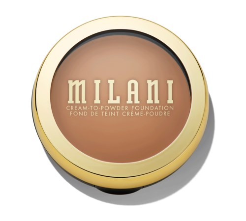 En rund förpackning av Milani foundation med genomskinligt lock som visar märket.