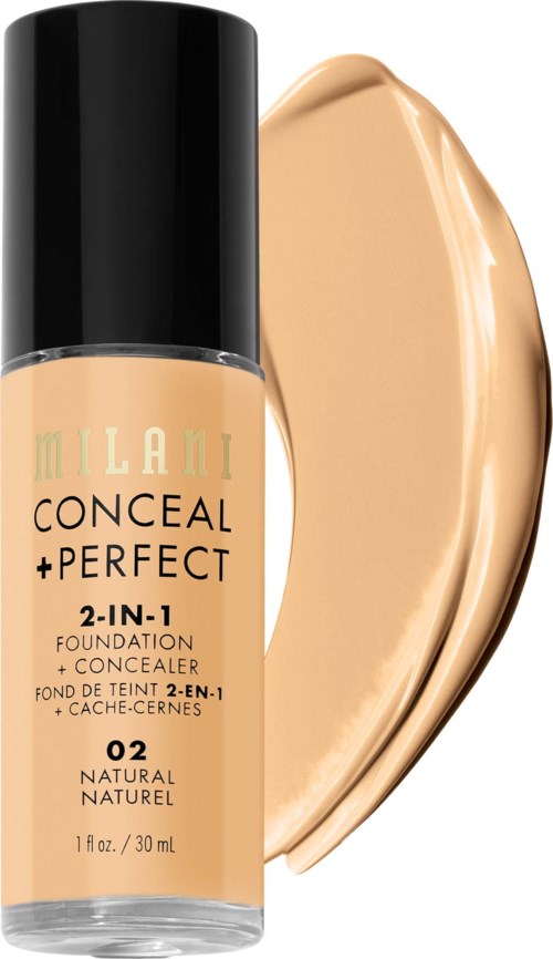 Milani Conceal + Perfect meikkivoide ja peiteaine sävyssä 02, näytteenä vaalean beigen väri.