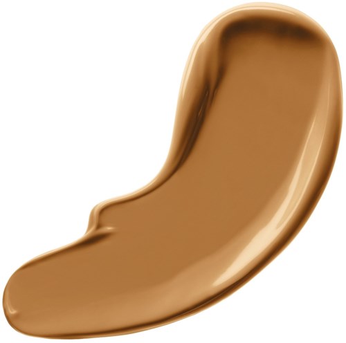 En brun, buet skade av flytende foundation eller krem med glatt og skinnende tekstur.