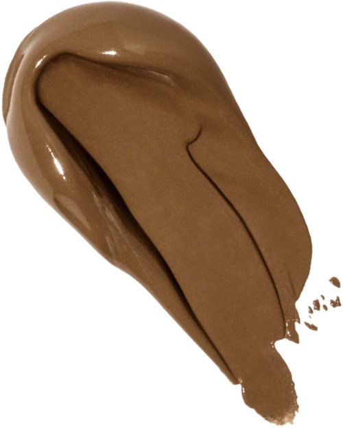 Ein Löffel braune cremige Substanz mit glatter, glänzender Oberfläche und leichter Kurve. Vermutlich Schokolade oder Aufstrich.