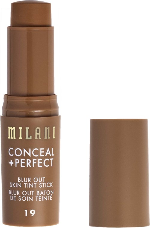 Milani Conceal + Perfect korektor w sticku w odcieniu 19, z brązową nakrętką i beżowym ciałem.