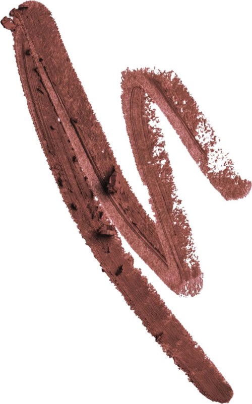 Brun makeupprov i ett tjockt, penseldrag med en mörkare linjedetalj.