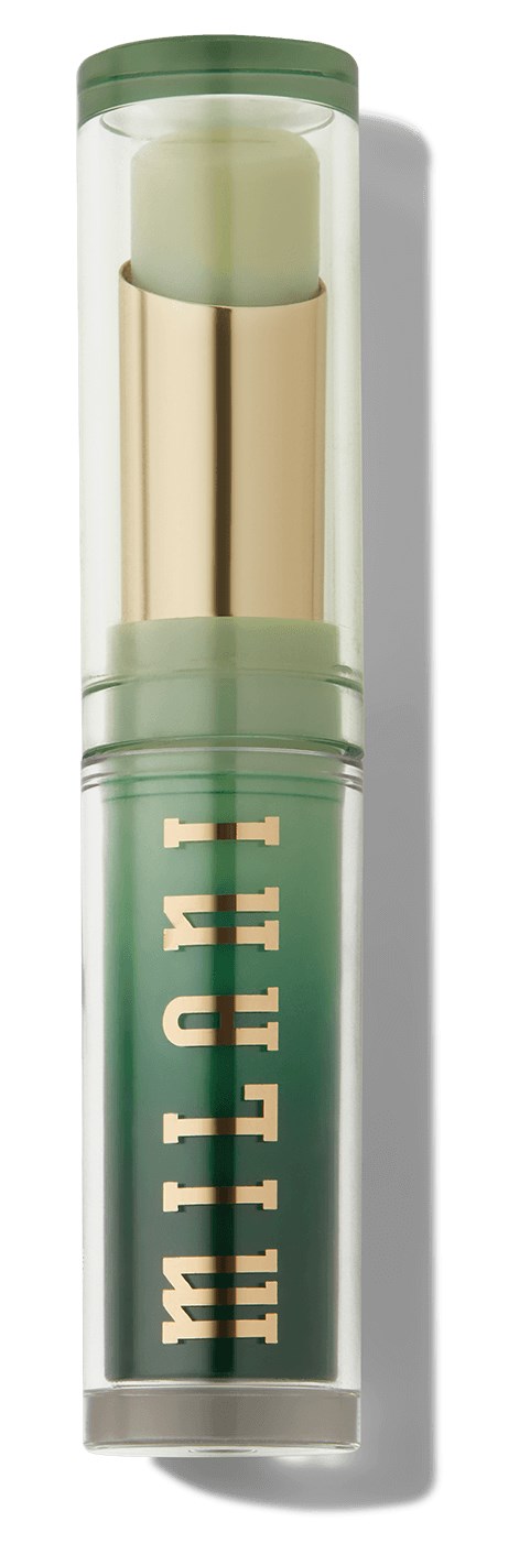 A lens with a green cap and a transparent body showing the inside. The bottom part has gold text.